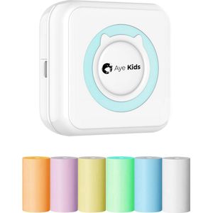AyeKids Fotoprinter - Incl. 6 Rollen Kleurpapier - Bluetooth - Draadloos - Mini Printer - Pocket Printer - Blauw