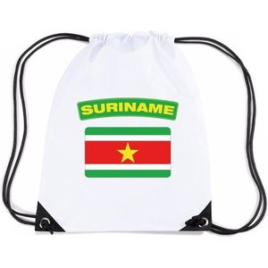 Suriname nylon rijgkoord rugzak/ sporttas wit met Surinaamse vlag