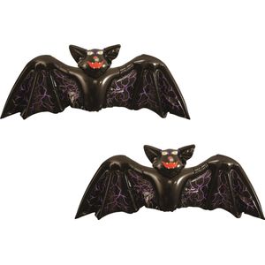 Set van 2x stuks opblaasbare horror griezel vleermuis zwart 130 cm - Grote nep vleermuizen - Halloween thema decoratie/accessoires
