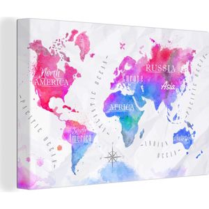 Canvas Wereldkaart - 60x40 - Wanddecoratie Kleuren - Wereldkaart - Olieverf