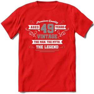49 Jaar Legend T-Shirt | Zilver - Wit | Grappig Verjaardag en Feest Cadeau | Dames - Heren - Unisex | Kleding Kado | - Rood - XXL