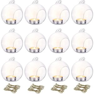 Hangende Glazen Theelichthouder - Decoratief voor Huis en Tuin - 12 Stuks - Transparant - Glas - 8cm