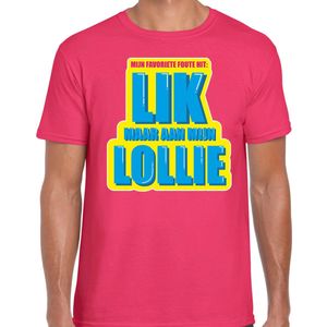 Foute party Lik maar aan mijn lollie verkleed/ carnaval t-shirt roze heren - Foute hits - Foute party outfit/ kleding XL