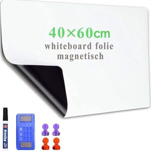 Whiteboardfolie, 40 x 60 cm, magnetisch, zelfklevend, whiteboardfolie, doe-het-zelf, inclusief marker en spons, wandfolie voor gladde oppervlakken op school, kantoor, thuis