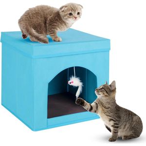 JK24 - Kattenmand - Kattenhuis - Cat cave - Kattenhol - Katteniglo - Opvouwbare kattenbedden voor binnenkatten of kittens - opvouwbare kattenkubus en kattengrot - Kattenkruk - 33 x 33 x 33 cm - blauw