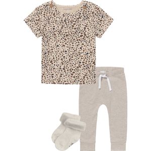 Noppies - kledingset - 3delig - broek Melissa taupe - Shirt Stanley panterprint SS -met sokjes - Maat 56