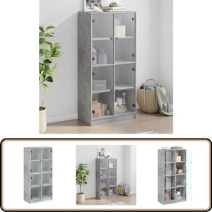 vidaXL Hoge kast - 68x37x142 cm - 8 vakken - Betongrijs Hoge Kast - Houten Kast - Opbergkast - Betonnen Kast - Kasten Met Deuren