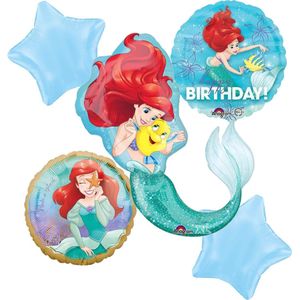 Disney Princess – Ariël de kleine zeemeermin - Ballon set Happy Birthday – 5-Delig – Helium ballon – Folieballon - Verjaardag