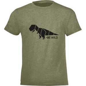 Be Friends T-Shirt - Be wild dino - Kinderen - Kaki - Maat 10 jaar