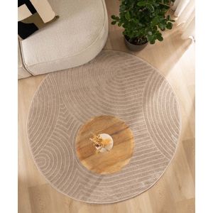 Rond vloerkleed Scandinavisch - Contour Curve beige 240 cm rond