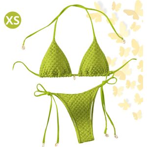 Livano Bikini Dames - Meisjes Bikini - Badpak - Push Up - Vrouwen Badkleding - Zwemmen - Sexy Set - Top & Broekje - Groenachtig Geel - Maat XS