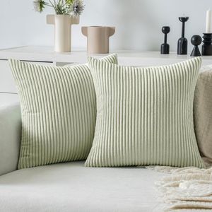 Luvetrex ® Set van 2 Sierkussenhoezen van Corduroy voor Bank, Fauteuil en Slaapkamer, 45 x 45 cm, Pastelgroen