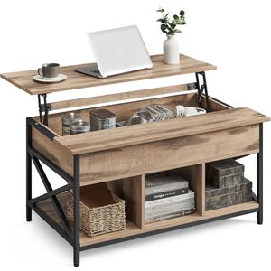 FurnStar - Salontafel - In Hoogte Verstelbare Woonkamertafel - Koffietafel - Open En Verborgen Opbergruimte - 60 X 100 X (48-62) Cm - Camel Bruin-Zwart
