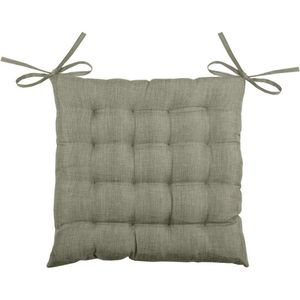 Stof Textile stoelkussen BEA - groen - 40 x 40 x 4 cm - touwtjes sluiting - binnen/buiten - zitkussens plat