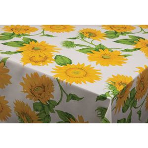 Tafelzeil/tafelkleed wit met zonnebloemen print 140 x 180 cm - Tuintafelkleed - Zonnebloemen