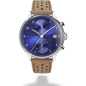 QUIST - Chronograph herenhorloge - zilver - blauwe wijzerplaat - nubuck horlogeband - 41mm