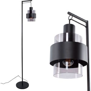 Moderne vloerlamp Chiasso | 1 lichts | smoke / grijs / zwart | glas smoke / metaal | Ø 14 cm | hoog 170 cm | eetkamer / eettafel lamp | modern / sfeervol design | lengte van 170 cm