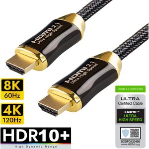 Qnected® HDMI 2.1 kabel 5 meter - 4K 120Hz & 144Hz, 8K 60Hz - HDR10+, Dolby Vision - eARC - Ultra Certified Cable - Ultra High Speed - 48 Gbps | Geschikt voor PlayStation 5 - Xbox Series X & S - TV - Monitor - PC - Laptop - Beamer