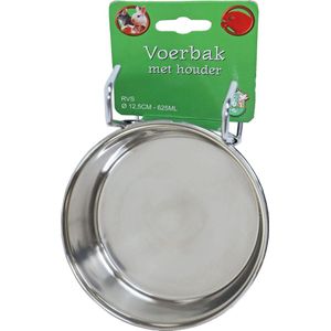 RVS voerbak met houder en print, Ø 12,5 cm - 625 ml.