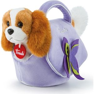 Trudi - Fashion Pets Hond Doggy in Fashion Bag (XS-29717) - Pluche knuffel - Ca. 15 cm (Maat XS) - Geschikt voor jongens en meisjes - Lila/Bruin/Wit