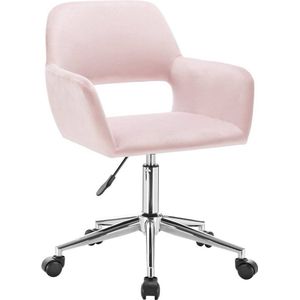 Bureaustoel met armleuning Synne - Op wielen - Ergonomische bureaustoel voor volwassenen - Roze - In hoogte verstelbaar - Velvet