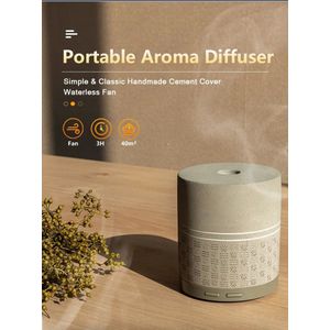 Cement Fan Aroma Diffuser - Grijs - Waterloos - Warm Licht - Draadloos - Aromatherapie - Geurverspreider