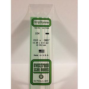 Evergreen 104 Strip 0,25mmX2mmX35cm - 10 stuks Styreen