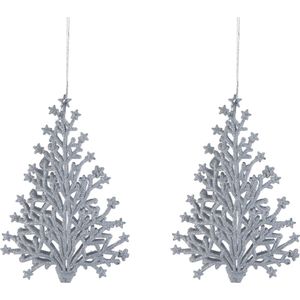 4x stuks kunststof kersthangers kerstboom zilver glitter 15 cm kerstornamenten - Kunststof ornamenten kerstversiering
