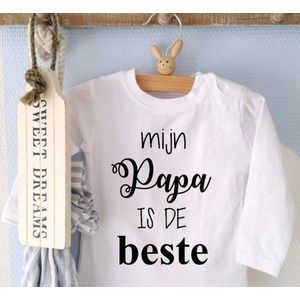 Shirtje baby tekst jongen meisje Mijn papa is de beste | Lange mouw T-Shirt | wit zwart | maat 98 | eerste vaderdag kind cadeautje liefste leukste unisex kleding babykleding