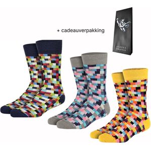 Heroes on Socks Vrolijke Kleurrijke Sokken Blocks 2, 4 en 5- 3 Paar Maat 36-40 - Fun Sokken Damessokken - Duurzaam