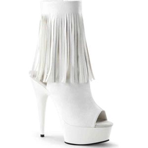 EU 36 = US 6 | DELIGHT-1019 | 6 Heel, 1 3/4 PF Open Toe/Heel Fringe Bootie, Side Zip