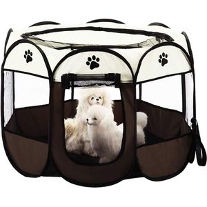 opvouwbare tent voor huisdieren met 8 mazen, draagbare opvouwbare hardloopkooi voor puppy's, puppyomheining, hondenkat, konijnenhuis voor binnen en buiten 77 CM* 56 CM, bruin