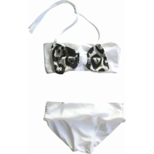 Maat 116 Bikini wit panter strik dierenprint Baby en kind witte zwemkleding