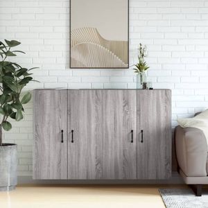 The Living Store Wandkast - Grijs Sonoma Eiken - Set van 2 - 69.5 x 34 x 90 cm - Bewerkt hout en metaal