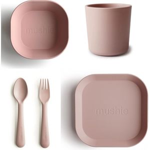 Mushie Kinderservies - Bord, Beker, Bakje, Lepel en Vork - Kleur Blush - Servies set