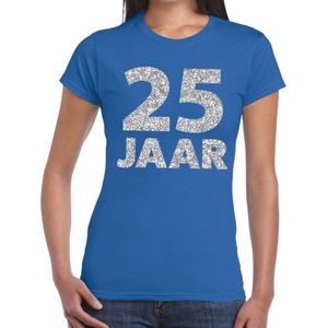 25 jaar zilver glitter verjaardag t-shirt blauw dames - verjaardag / jubileum shirts XL