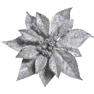 Cosy & Trendy Kerstboomversiering bloem op clip zilveren kerstster 18 cm