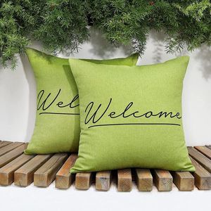 Outdoor Cushion Cover, Pack of 2, Waterproof Cushion Cover with Welcome Prints, UV Protection, Decorative Cushion Cover with Coating for Sofa Chair Garden Lounge (45 x 45 cm) - Green