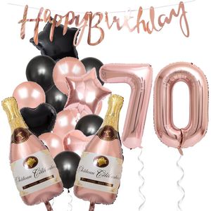 70 Jaar Verjaardag Cijferballon 70 - Feestpakket Snoes Ballonnen Pop The Bottles - Rose Zwart Versiering