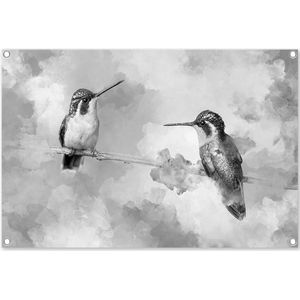 Graphic Message - Tuin Poster - Kolibrie - Outdoor Doek - Vogels - Buiten - Zwart Wit - Buiten