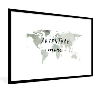 Fotolijst incl. Poster - Wereldkaart - Adventure more - Waterverf - 90x60 cm - Posterlijst