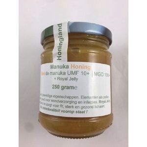 Honingland : Manuka Honing, Miel de manuka Active UMF 10+ met Koninginnegelei, La Gelée royale.  250 gram