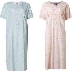 2 Dames nachthemden korte mouw van cocodream 614625 in blauw en roze maat M