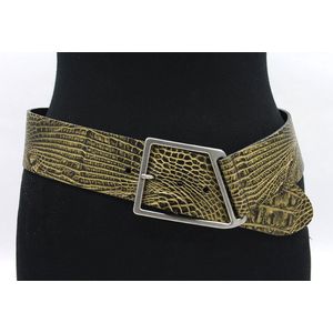 Thimbly Belts Dames brede heupriem goud/zwart croco - dames riem - 6 cm breed - Zwart / Goud - Echt Nerf Leer - Taille: 90cm - Totale lengte riem: 105cm
