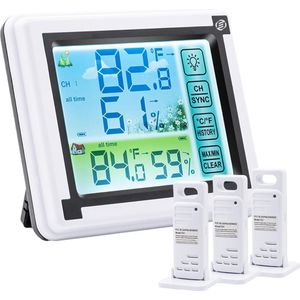 Equivera Weerstation Binnen en Buiten - Hygrometer - Thermometer - Digitaal voor Binnen en Buiten - Luchtvochtigheidsmeter - Geavanceerde Versie