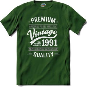 Vintage Legend Sinds 1991 - verjaardag en feest cadeau - Kado tip - T-Shirt - Unisex - Bottle Groen - Maat M