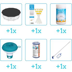 Accessoires voor Bestway Steel Pro Zwembad - 366x76 cm - Rond - Met filterpomp - Bestway - 56681 - Afdekzeil - Testrips - Chloor - Chloordrijver - Filter - Schoonmaakset
