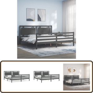 vidaXL Bedframe - Massief Hout - Grijs - 200x200 cm Massief Hout Bed - Grenenhouten Bed - Grijs Bed - Tweepersoons Bed - Boxspring Frame