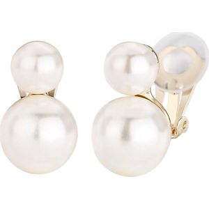 Traveller Clip Oorbellen - Oorclips Dames - Parels - Goudkleurig - Parels 8 / 12 mm - Creme - 22ct Verguld - 113120