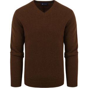 Suitable - Pullover Wol V-Hals Bruin - Heren - Maat L - Modern-fit